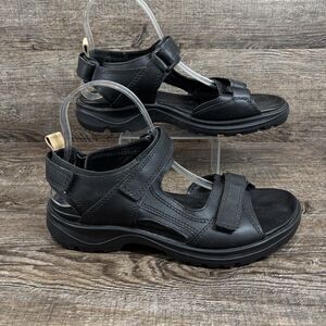ECCO Offroad Sandals Women's 8.5 EU 39 Black Leather Strappy Adjustable Shoes